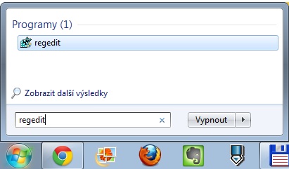 Spuštění aplikace regedit