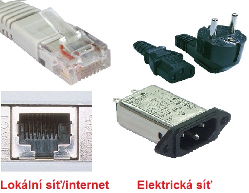 Ethernetový kabel a konektor vs. kabel a konektor pro elektrickou síť