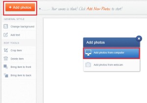 Klikněte na tlačítko Add Photos a pak Add photos from computer (nahrát fotky z počítače)