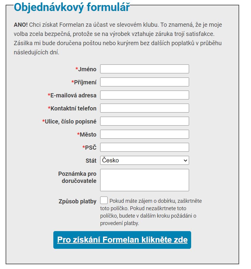 Objednávkový formulář Formelan