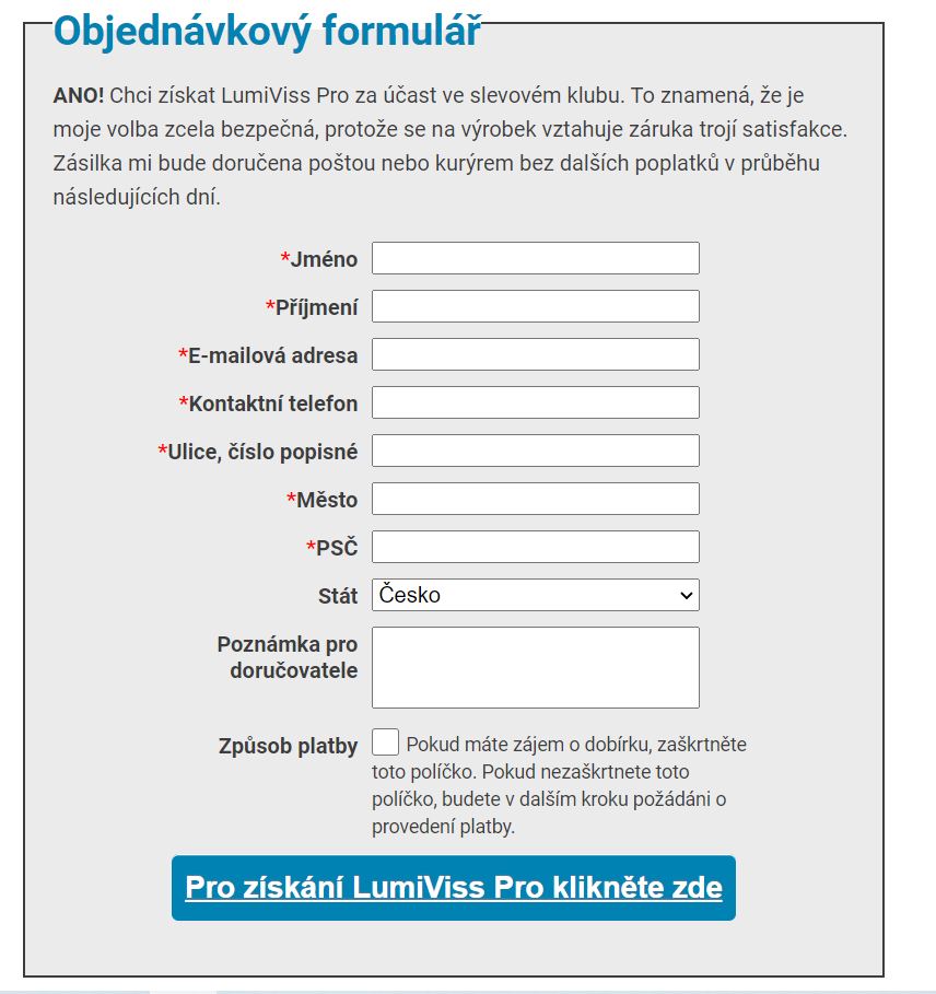 Objednavkovy formular LumiViss Pro